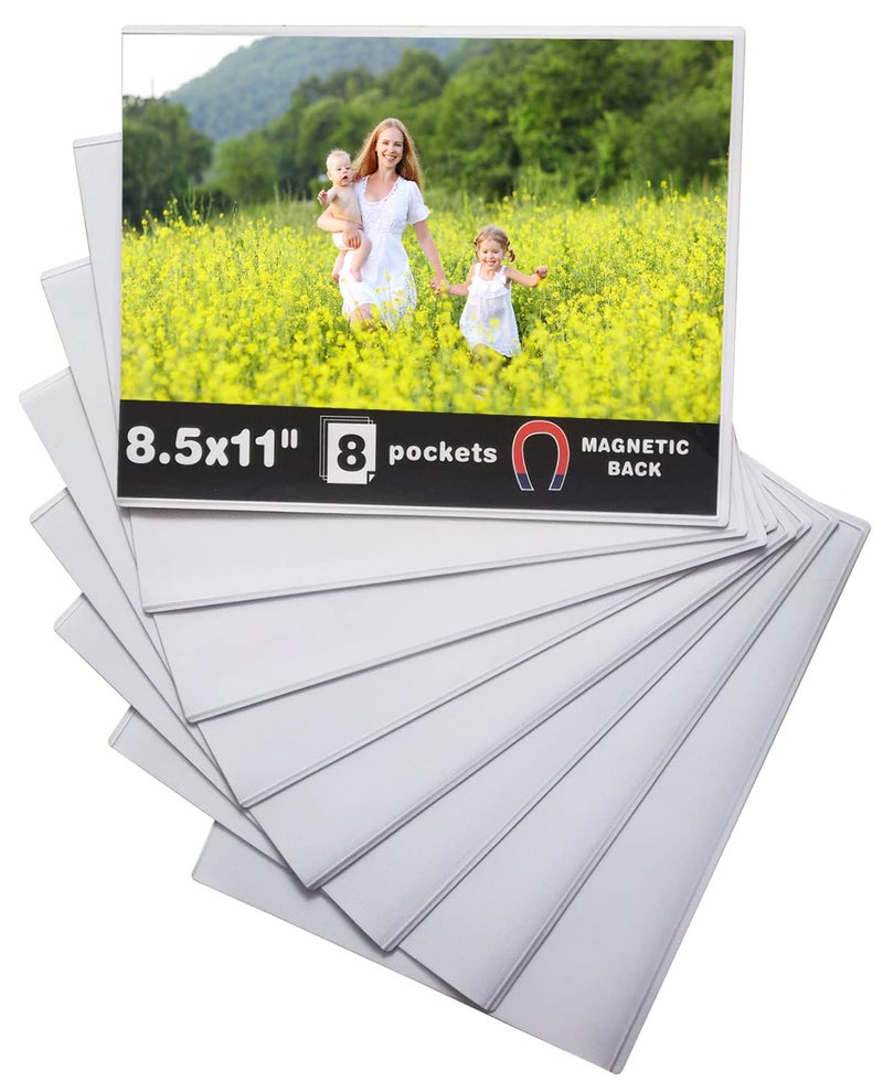 Sooyee 8 Pack 8.5X11 Magnet Photo Frame Refrigerator,Magnetic Picture Holder, Magnetic Picture Frame Fridge,White - Image 1